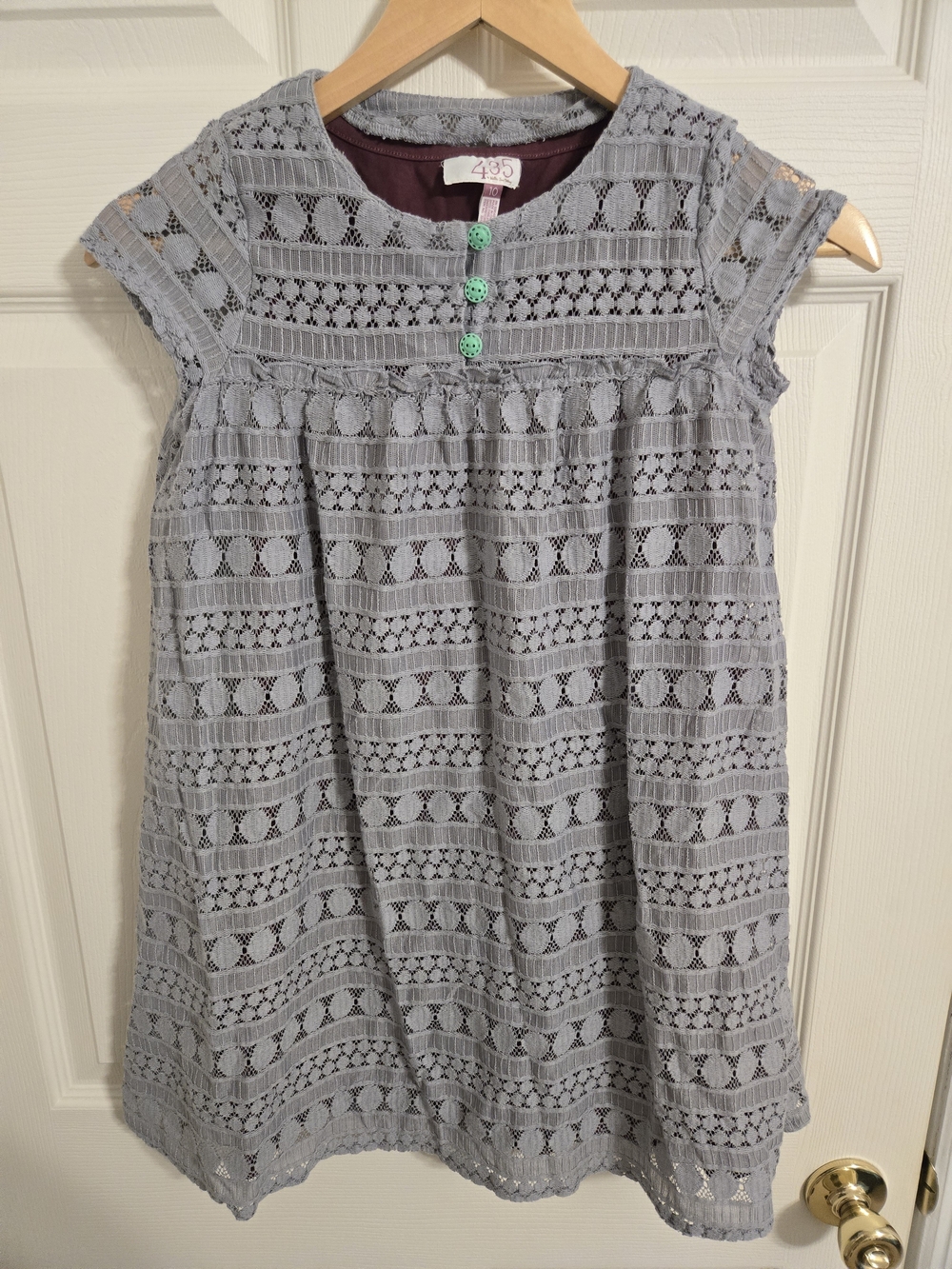 Matilda Jane Girls' Light Gray Lace Overlay Purple Dress Mint Buttons Size 10